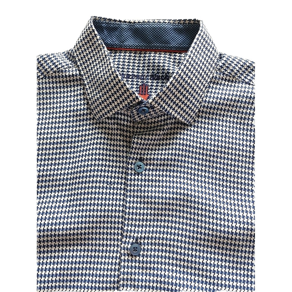 Luchiano Visconti Blanco Blue & White Houndstooth Pattern Men's Shirt Size M